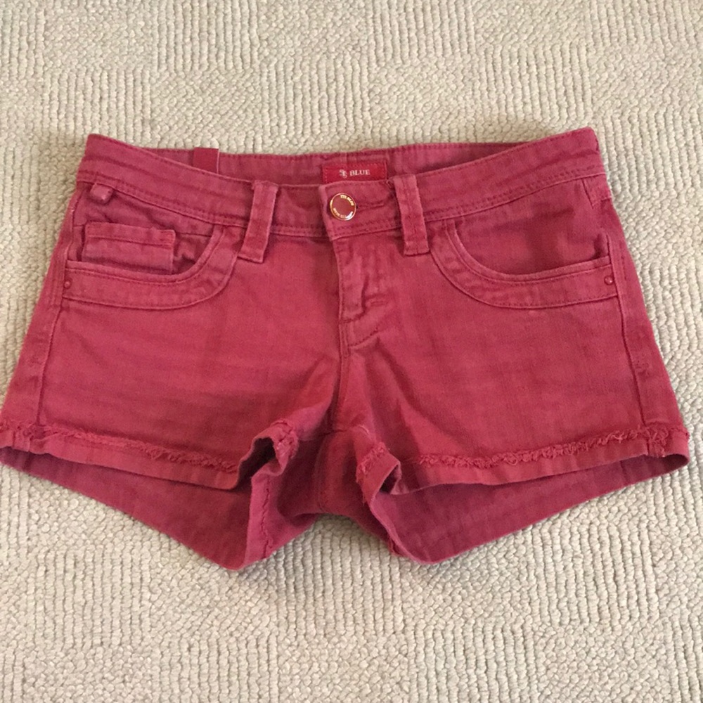 Red denim shorts